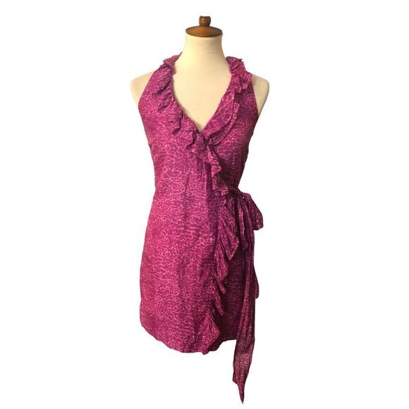 LOFT Dresses & Skirts - Ann Taylor Ruffle Wrap Dress Pink Purple Cheetah Animal Print Fully Lined 0